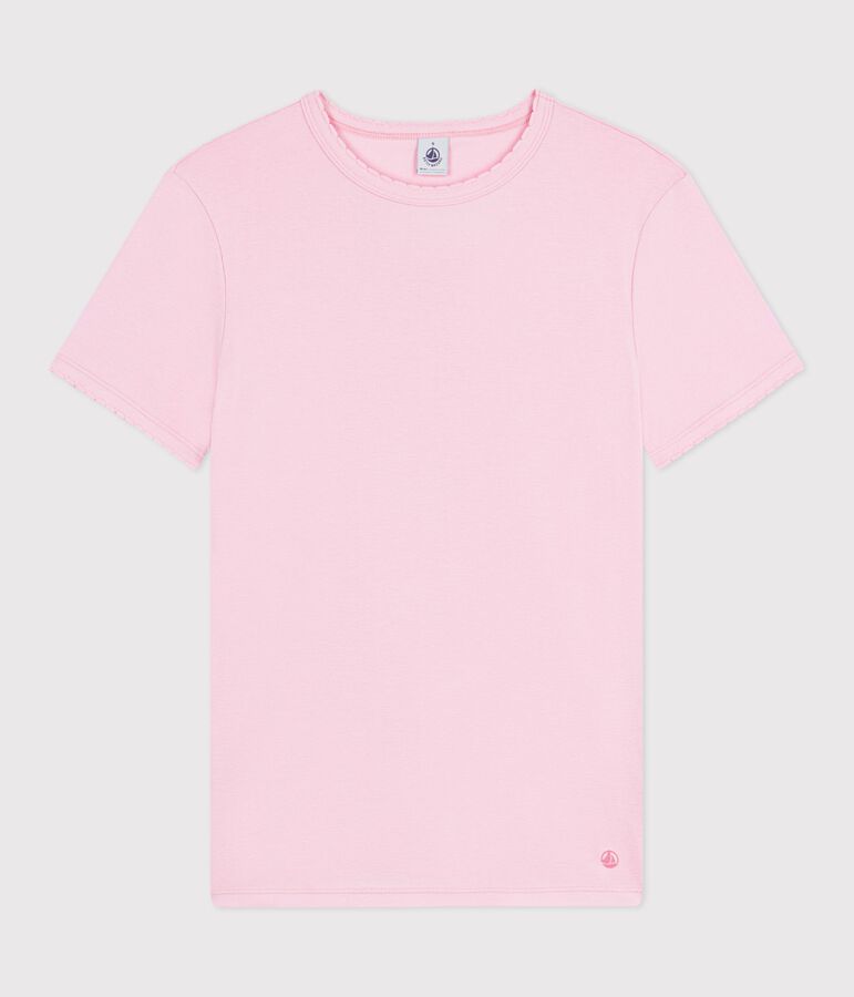 Camiseta lisa de algod&oacute;n de manga corta para mujer rosa