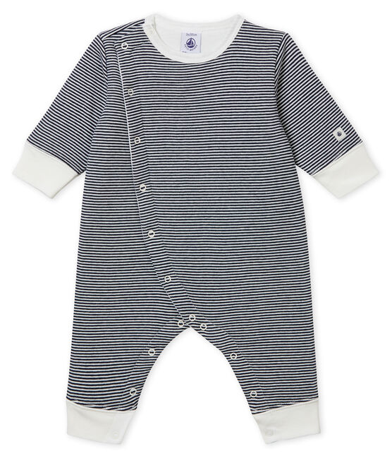 Pijama de bebé sin pies en túbico para niño azul SMOKING/blanco MARSHMALLOW
