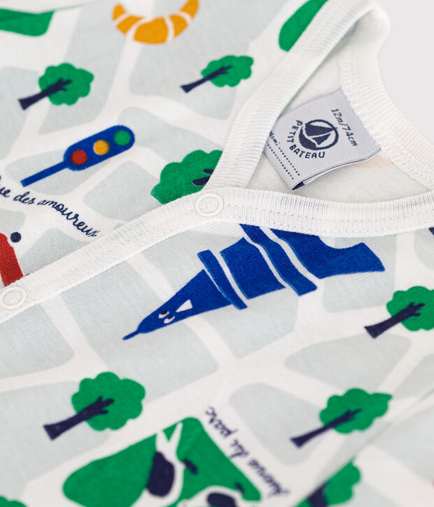 Mono corto de algod&oacute;n para beb&eacute; blanco/azul