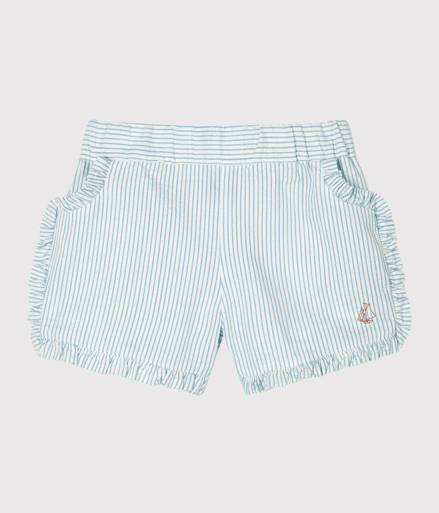 Pantal&oacute;n corto de mil rayas para beb&eacute; ni&ntilde;a blanco/azul
