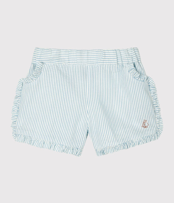 Pantalón corto de mil rayas para bebé niña blanco MARSHMALLOW/azul ACIER