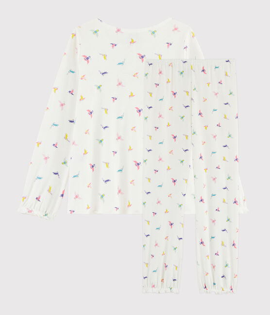 Pijama con estampado de pájaro de punto para niña blanco MARSHMALLOW/blanco MULTICO