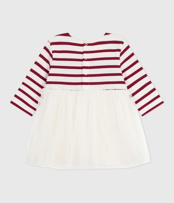 Vestido de dos materiales de manga larga para bebé rojo MILK/ AMARANTE