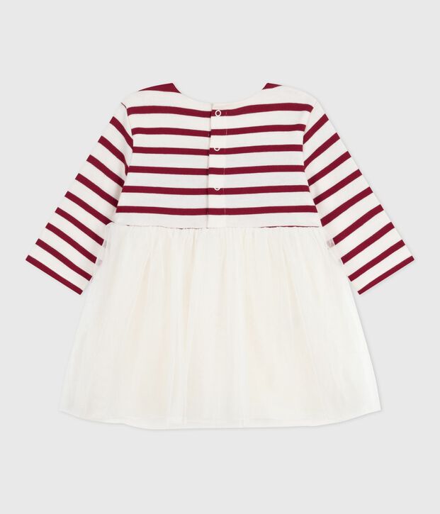 Vestido de dos materiales de manga larga para beb&eacute; rojo/rojo