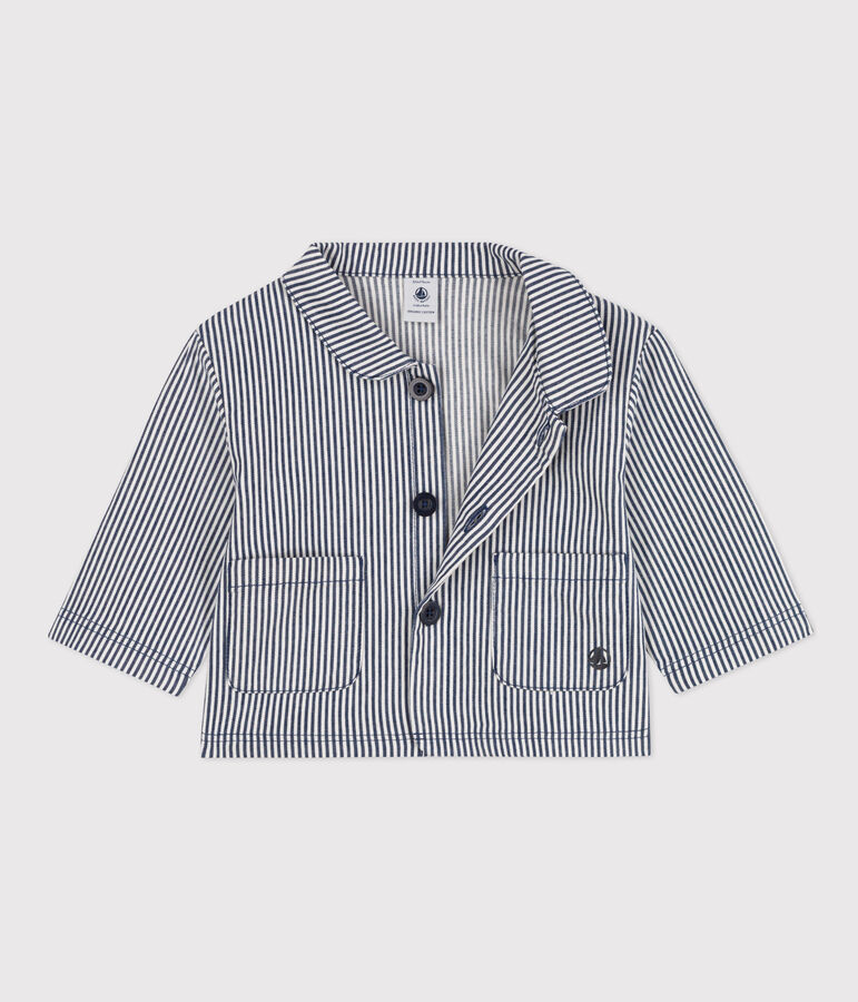 Chaqueta corta de tela a rayas para beb&eacute; azul/blanco