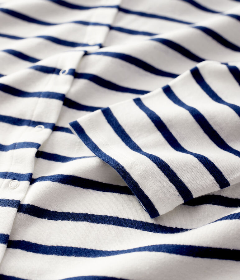 Rebeca de algod&oacute;n/lino de rayas de mujer blanco/azul