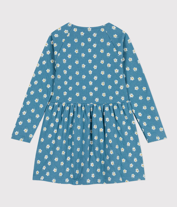 Vestido con flores de manga larga de t&uacute;bico de ni&ntilde;a azul/multicolor