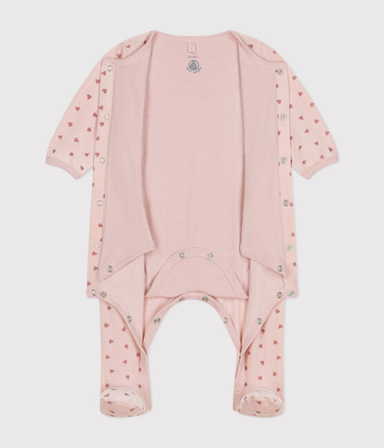 Bodyjama de terciopelo con estampado de pequeños corazones para bebé rosa SALINE/ ROSEWOOD