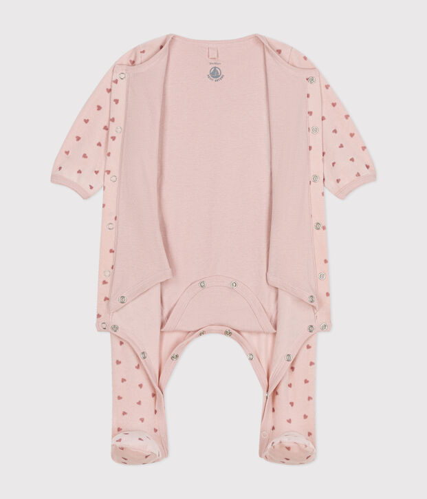 Bodyjama de terciopelo con estampado de peque&ntilde;os corazones para beb&eacute; rosa/rosa