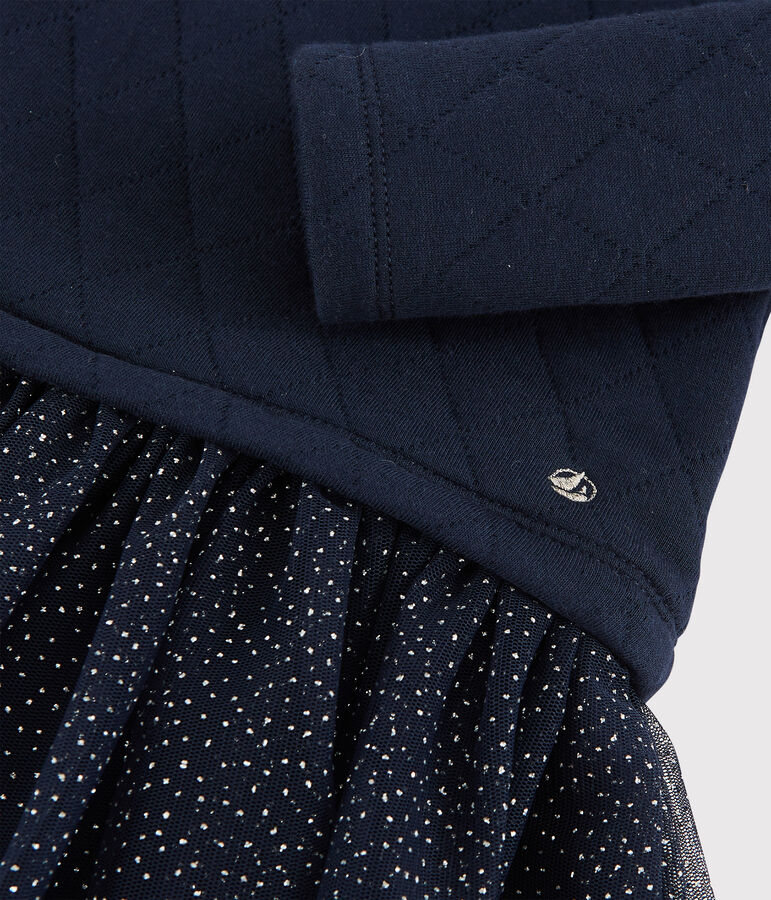 Vestido de manga larga para beb&eacute; ni&ntilde;a azul SMOKING