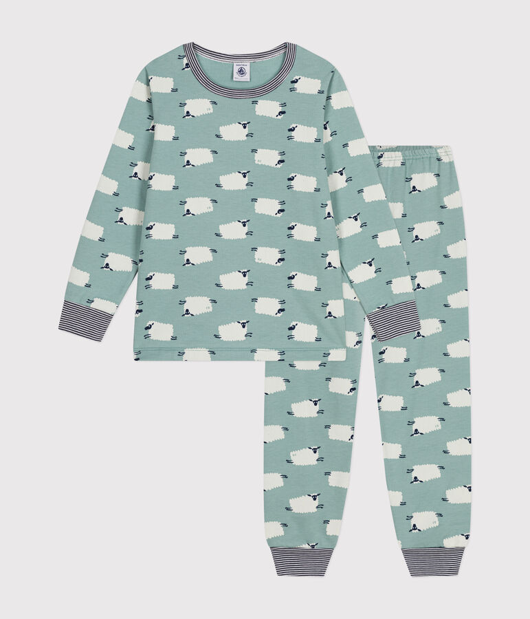Pijama infantil de felpa cepillada con estampado de oveja verde/multicolor