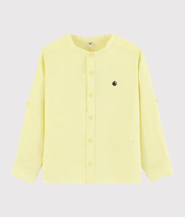 Camisa de mangas remangables de lino de ni&ntilde;o amarillo