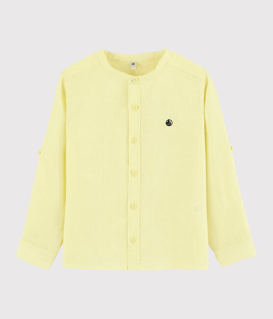 Camisa de mangas remangables de lino de niño amarillo CITRONEL