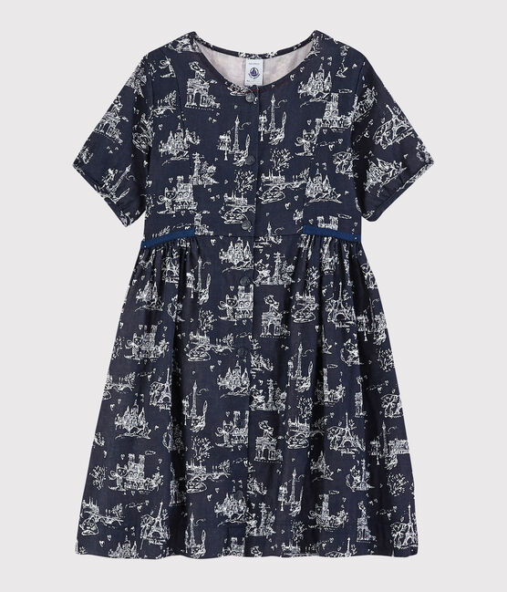 Vestido de túbico de manga corta para niña azul SMOKING/blanco ECUME
