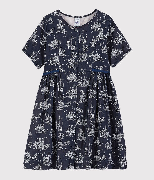 Vestido de t&uacute;bico de manga corta para ni&ntilde;a azul/blanco