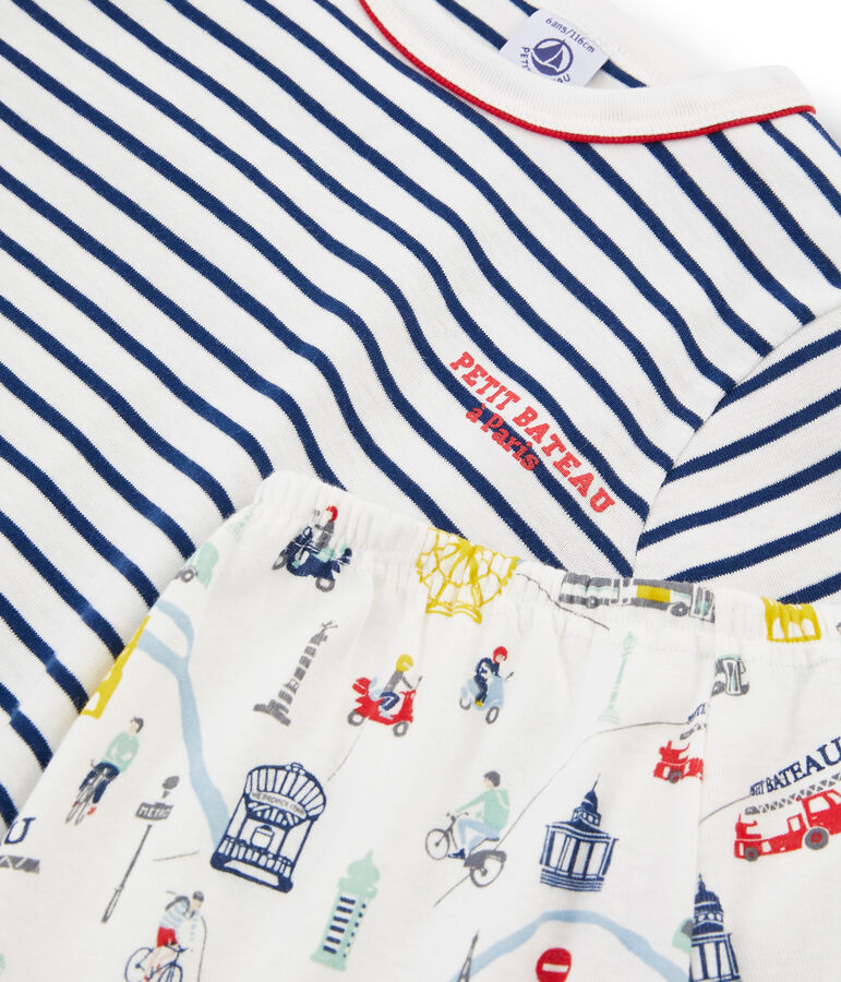 Pijama corto de punto para ni&ntilde;o blanco MARSHMALLOW/blanco MULTICO