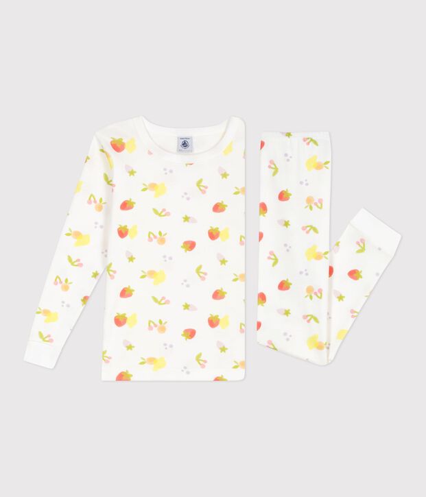 Pijama infantil muy ajustado de algod&oacute;n con estampado de frutas blanco/multicolor