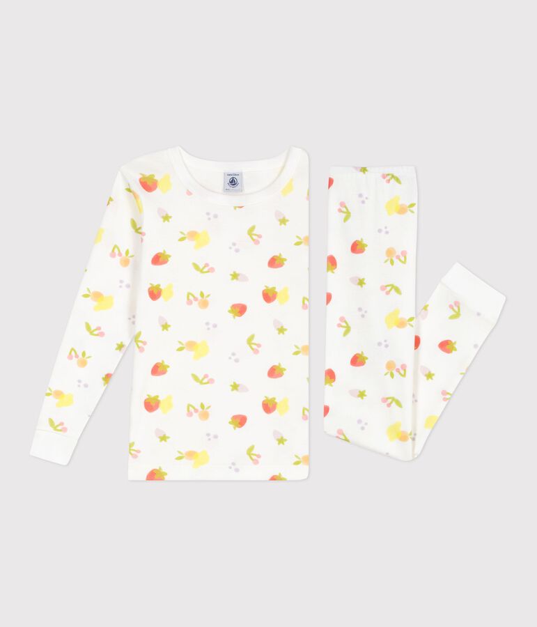 Pijama infantil muy ajustado de algod&oacute;n con estampado de frutas blanco MARSHMALLOW/blanco MULTICO