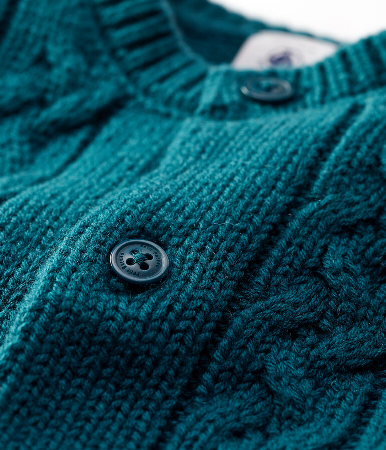 C&aacute;rdigan de lana y algod&oacute;n de beb&eacute;. verde