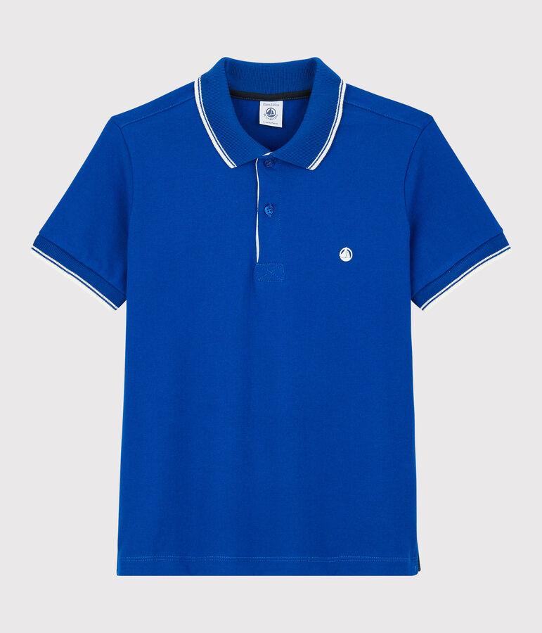 Polo de manga corta de punto de ni&ntilde;o azul