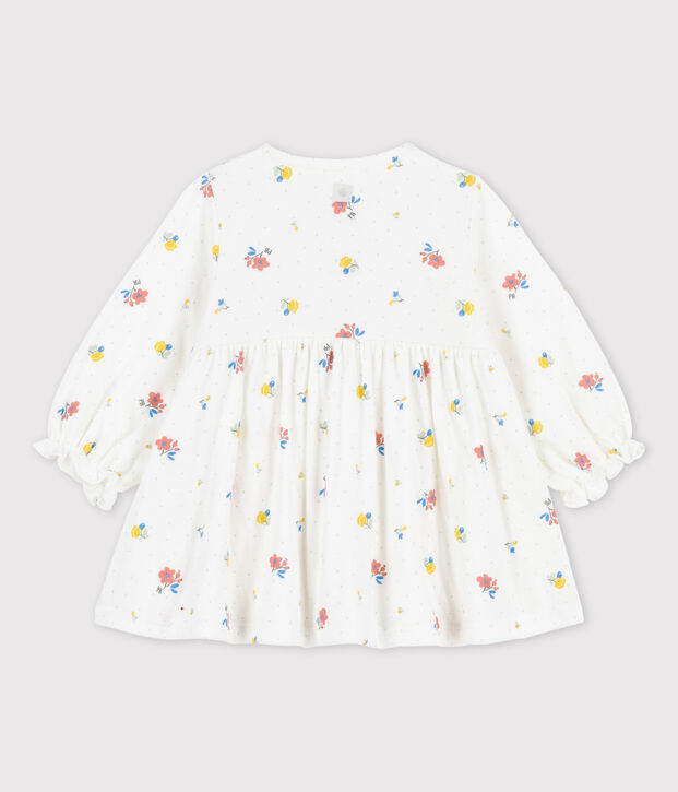 Vestido con estampado de flores de tejido t&uacute;bico ecol&oacute;gico de beb&eacute; blanco/multicolor
