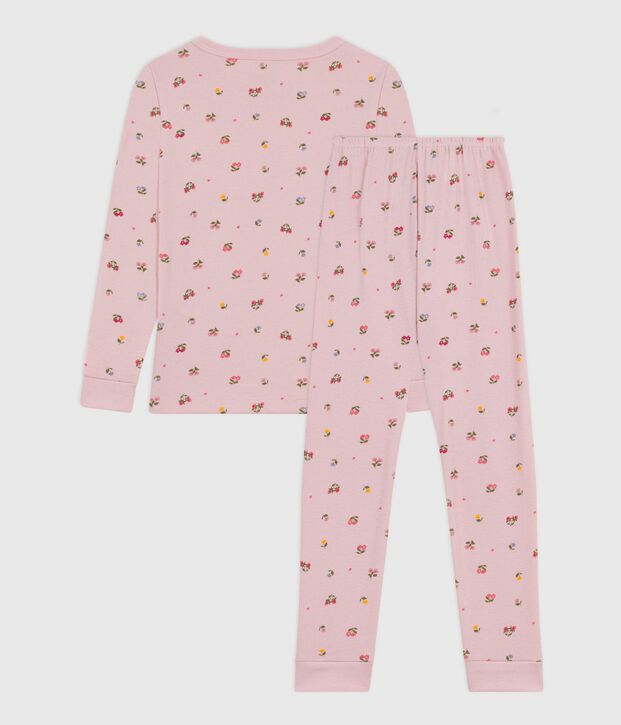 Pijama infantil de algod&oacute;n con pierna muy ajustada y estampado de flores rosa/multicolor