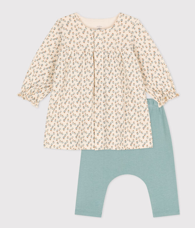 Vestido de t&uacute;bico y leggings de beb&eacute; crudo/multicolor