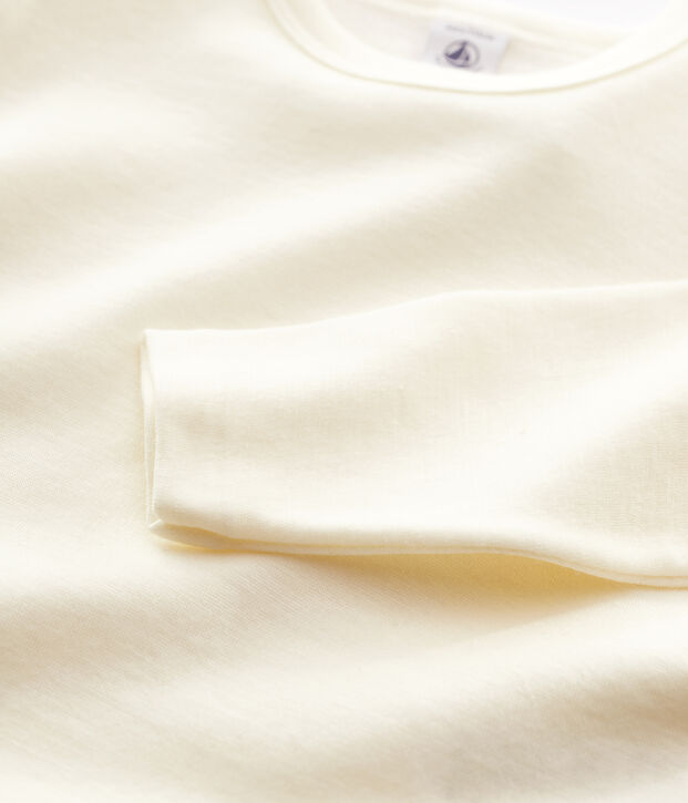 Camiseta infantil de manga larga en lana y algod&oacute;n beige