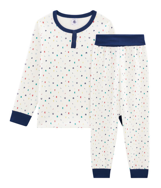Pijama de felpa con talle alto para niño blanco MARSHMALLOW/blanco MULTICO