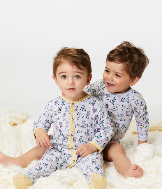 Pijama de punto para bebé niño gris POUSSIERE/blanco MULTICO
