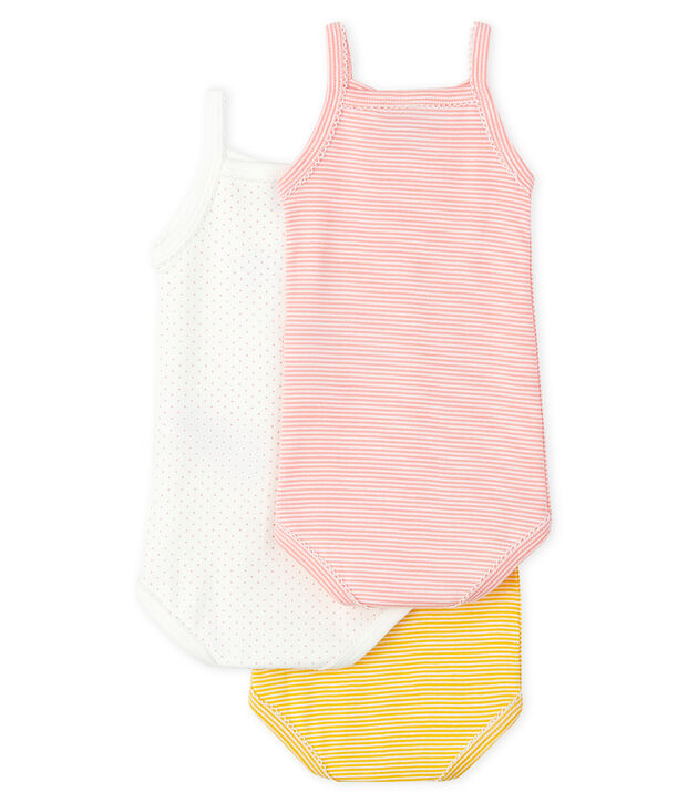 Juego de 3 bodis con tirantes colores pastel para beb&eacute; ni&ntilde;a multicolor