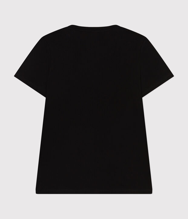 Camiseta LA RECTA de algod&oacute;n con cuello de pico para mujer negro