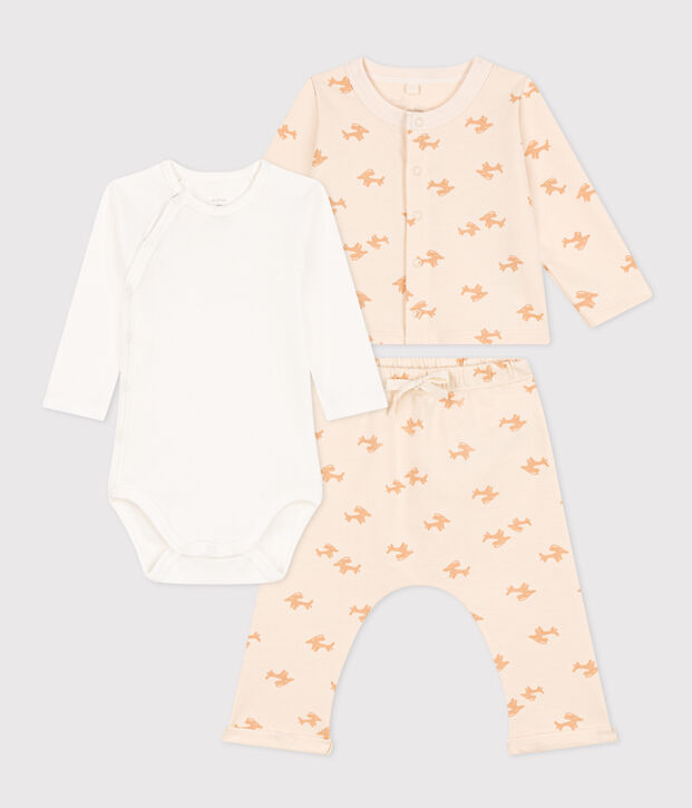 Conjunto de mulet&oacute;n estampado para beb&eacute; crudo/beige