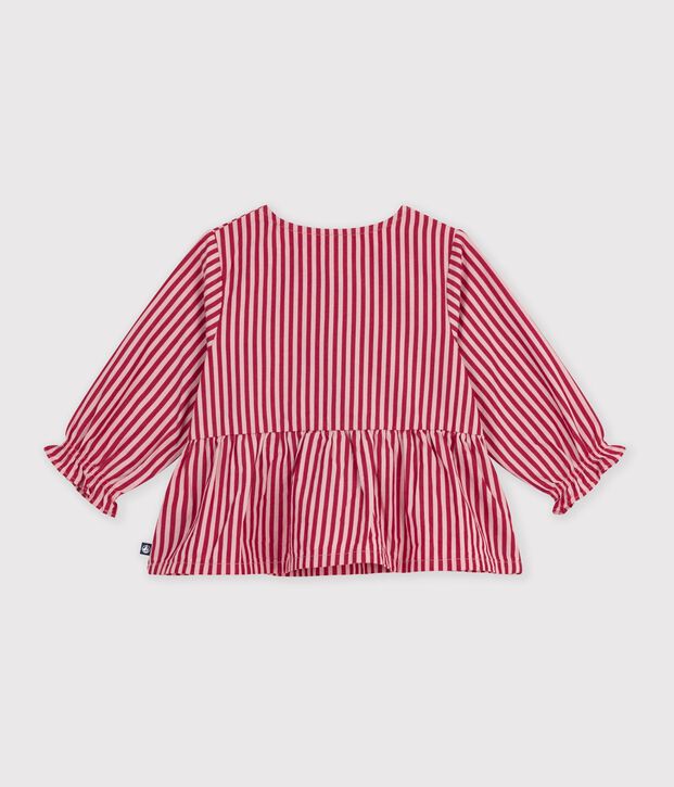 Blusa de algod&oacute;n de manga larga a rayas para beb&eacute; rosa/rosa