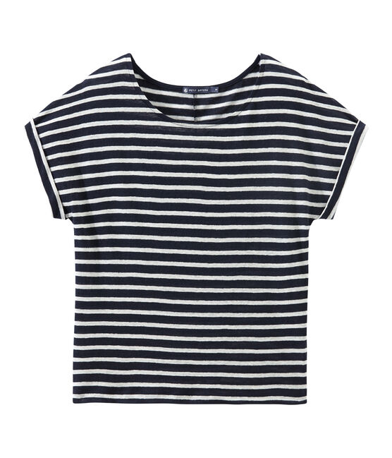 Camiseta de lino rayas para mujer azul SMOKING/blanco LAIT