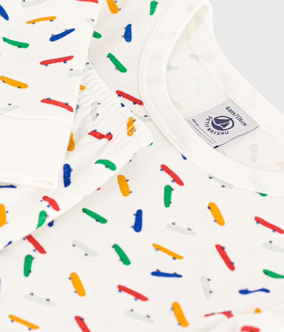 Pijama infantil ajustado de algodón con estampado de monopatín blanco MARSHMALLOW/blanco MULTICO