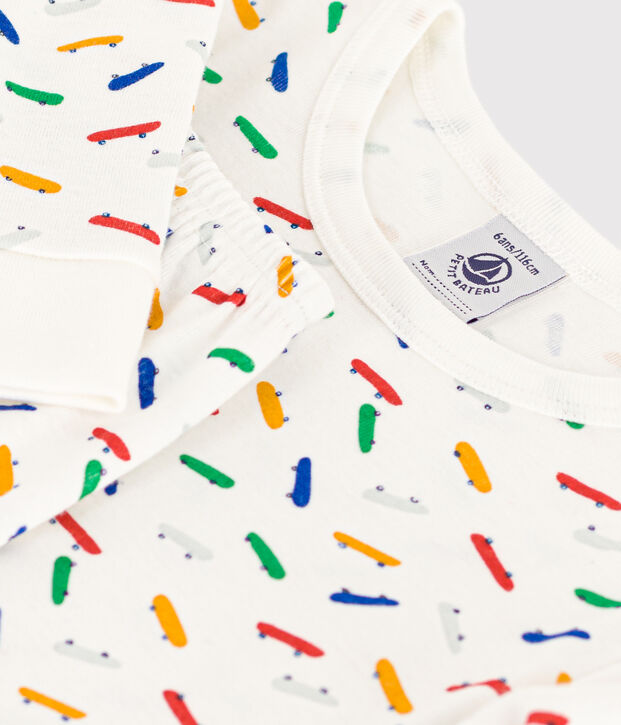 Pijama infantil ajustado de algod&oacute;n con estampado de monopat&iacute;n blanco/multicolor