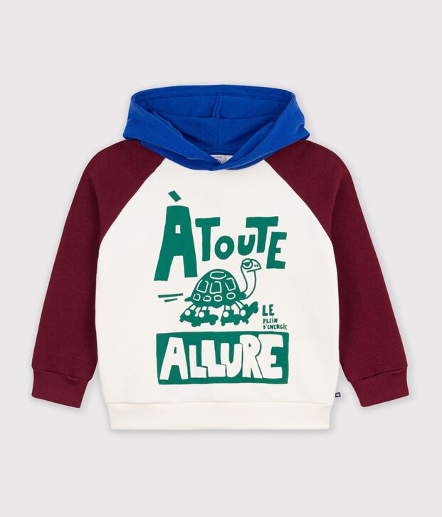 Sudadera infantil de algod&oacute;n con capucha y estampado crudo/multicolor