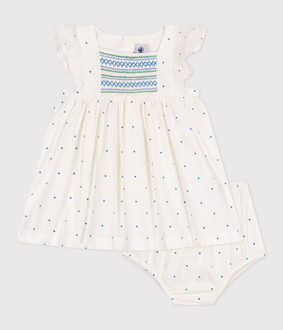 Vestido blanco de algodón y pololo con estampado de lunares para bebé blanco MARSHMALLOW/blanco MULTICO