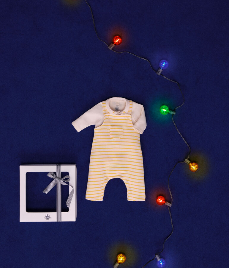 Estuche con conjunto de peto y body de algod&oacute;n para beb&eacute; crudo/amarillo