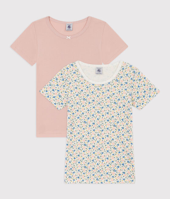Juego de 2 camisetas de algodón de manga corta con flores para niña variante 1