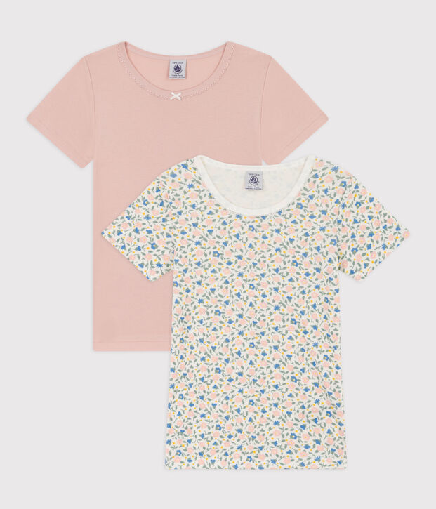 Juego de 2 camisetas de algod&oacute;n de manga corta con flores para ni&ntilde;a multicolor