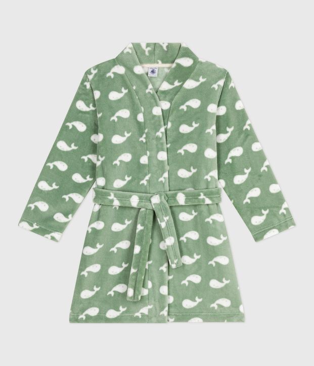 Bata polar infantil estampada verde/blanco