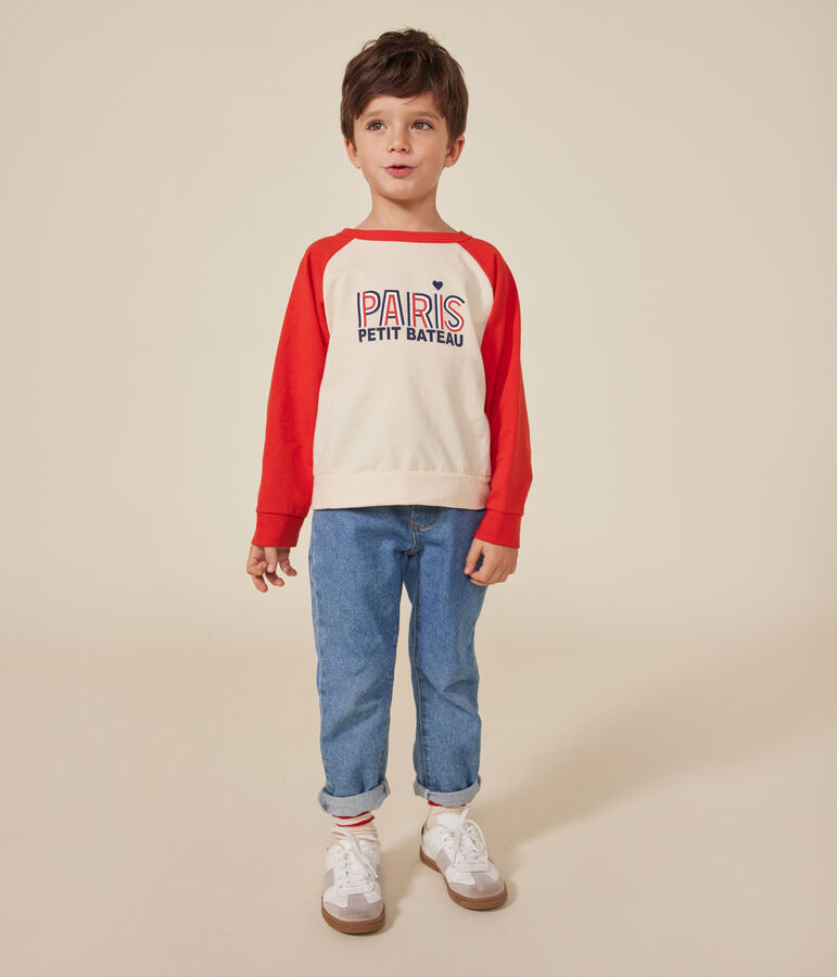 Sudadera infantil de felpa ligera crudo/rojo