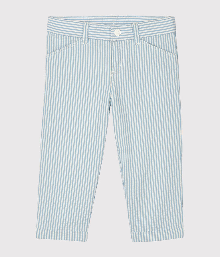 Pantal&oacute;n milrayas para beb&eacute; ni&ntilde;o azul ACIER/blanco MARSHMALLOW