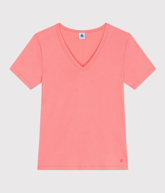 Camiseta lisa de algodón de manga corta para mujer rosa FLAMAND