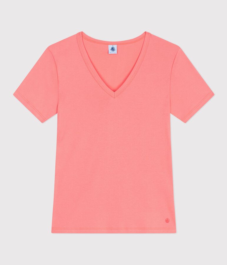 Camiseta lisa de algod&oacute;n de manga corta para mujer rosa