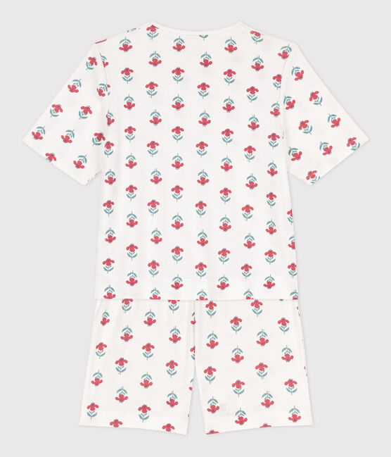Pijama corto de algodón con flores para mujer blanco MARSHMALLOW/blanco MULTICO