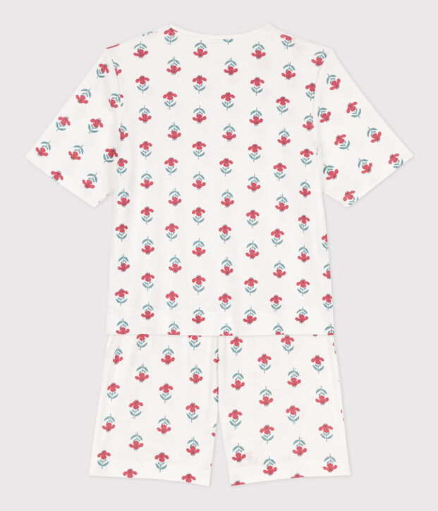Pijama corto de algod&oacute;n con flores para mujer blanco/multicolor