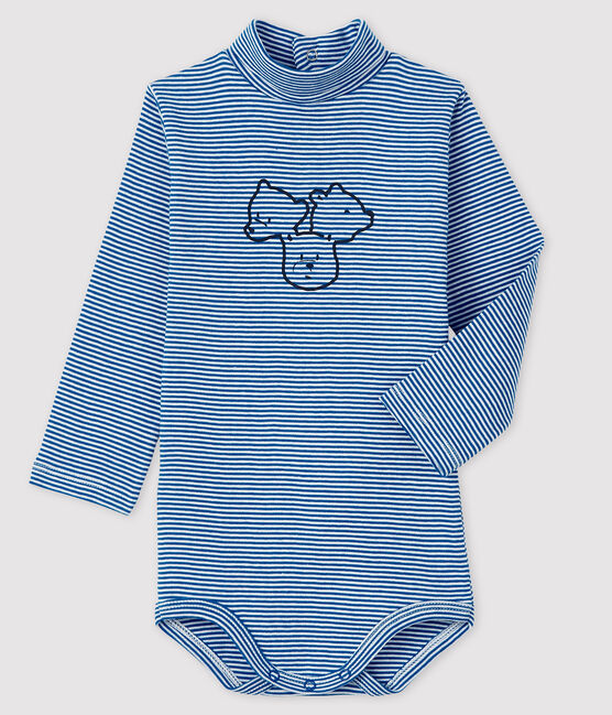 Bodi de manga larga con cuello de tortuga para bebé azul RUISSEAU/blanco MARSHMALLOW
